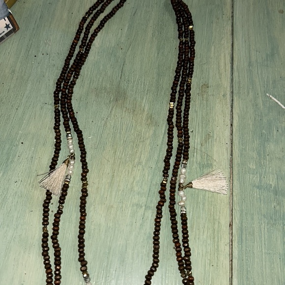 NAKAMOL (Free People) long Tiered necklace w tassels - Picture 4 of 8